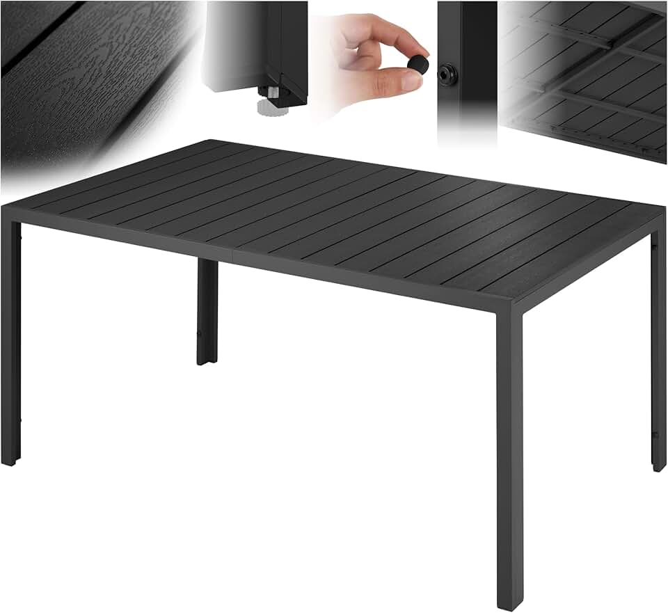 bleujardin - Table à manger aluminium bois 150x90x74,5 cm, réglable, anti-intempéries