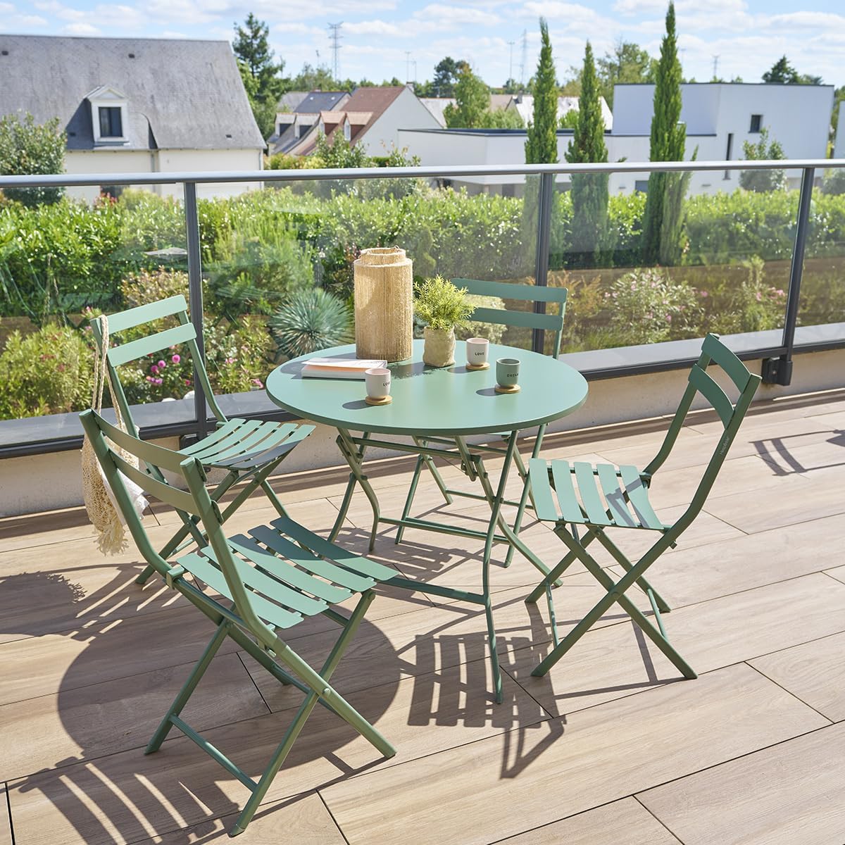bleujardin - Greensboro - table pliante acier 4 places, vert olive