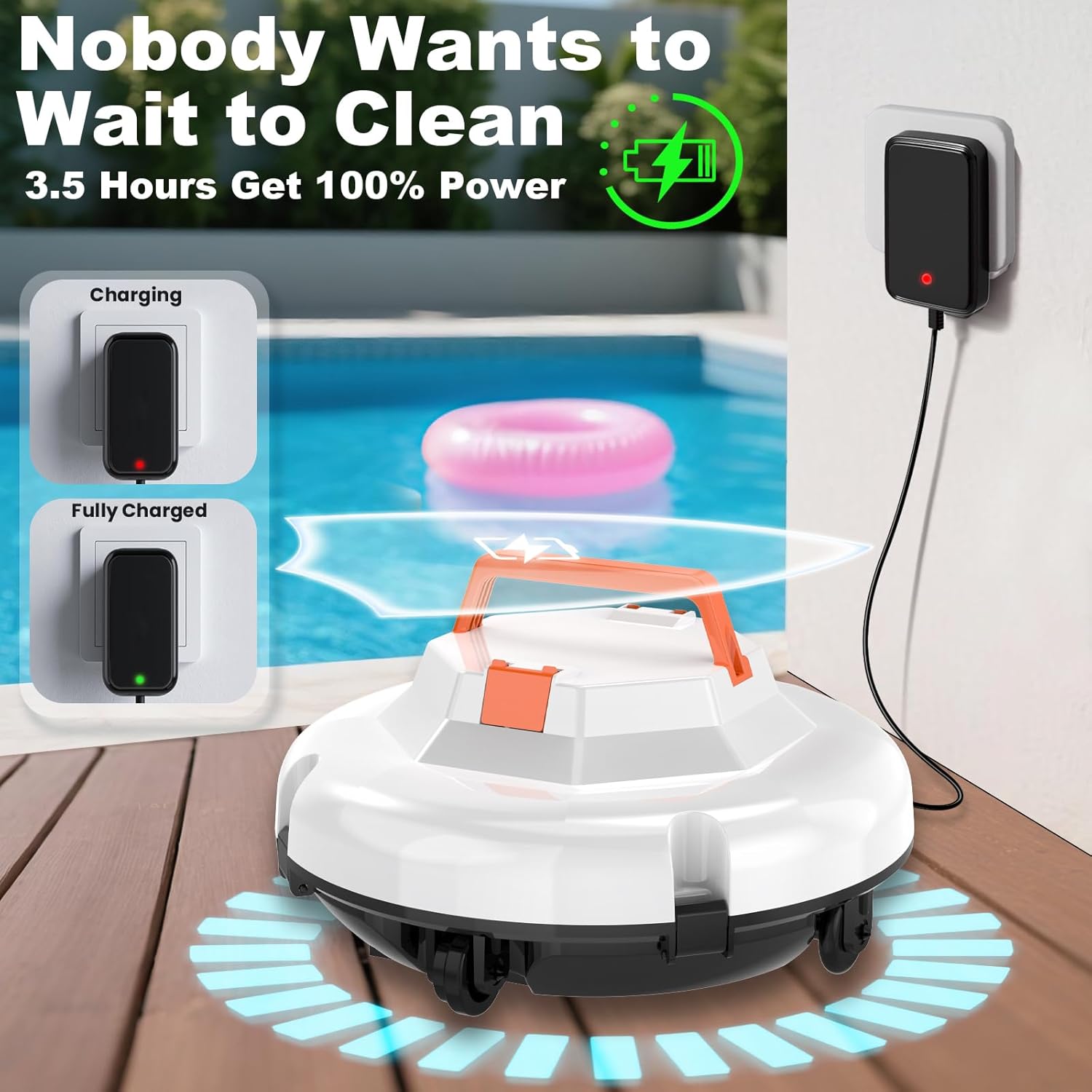 2026 Robot aspirateur de Piscine sans Fil pour Piscine Hors Sol 120 Minutes d'autonomie, Nettoyeur de Piscine Automatique pour Piscine creusée jusqu'à 1000 Pieds carrés Robot de Piscine autoparquant