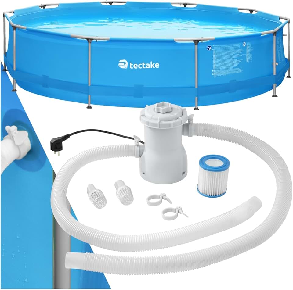 bleujardin® Piscine Tubulaire Ronde Piscine Hors Sol Ø360 x 76 cm Bleu, Structure en Acier, PVC Résistant aux UV & à la déchirure, avec Pompe Piscine à Filtre, Montage & démontage Facile