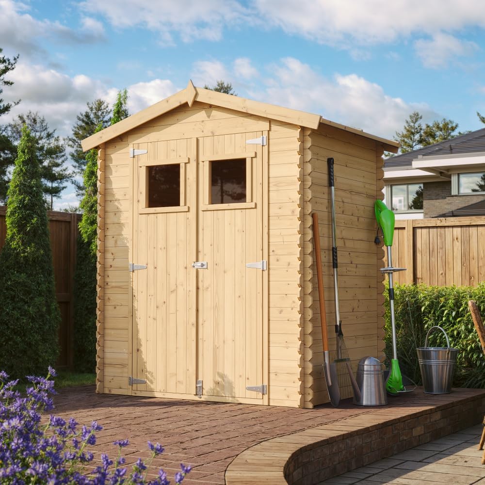 Abri de Jardin en Bois avec Sol TRAITÉ - Stockage extérieur I196xL136xH218 cm/ 1.98 m2 Petit abri à Outils, Local à vélos - Toit imperméable, fenêtres - bleujardin M367