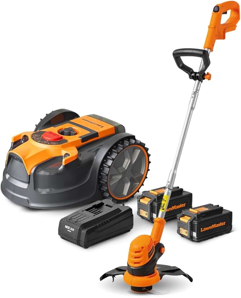 bleujardin - Robot tondeuse série 24V - coupe bordures inclus, 2 batteries