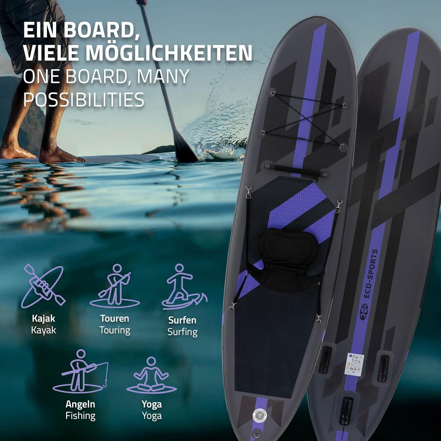 bleujardin - Stand Up Paddle Gonflable - 305/308/320/380 cm - PVC, 120/150 kg, 10/15 cm