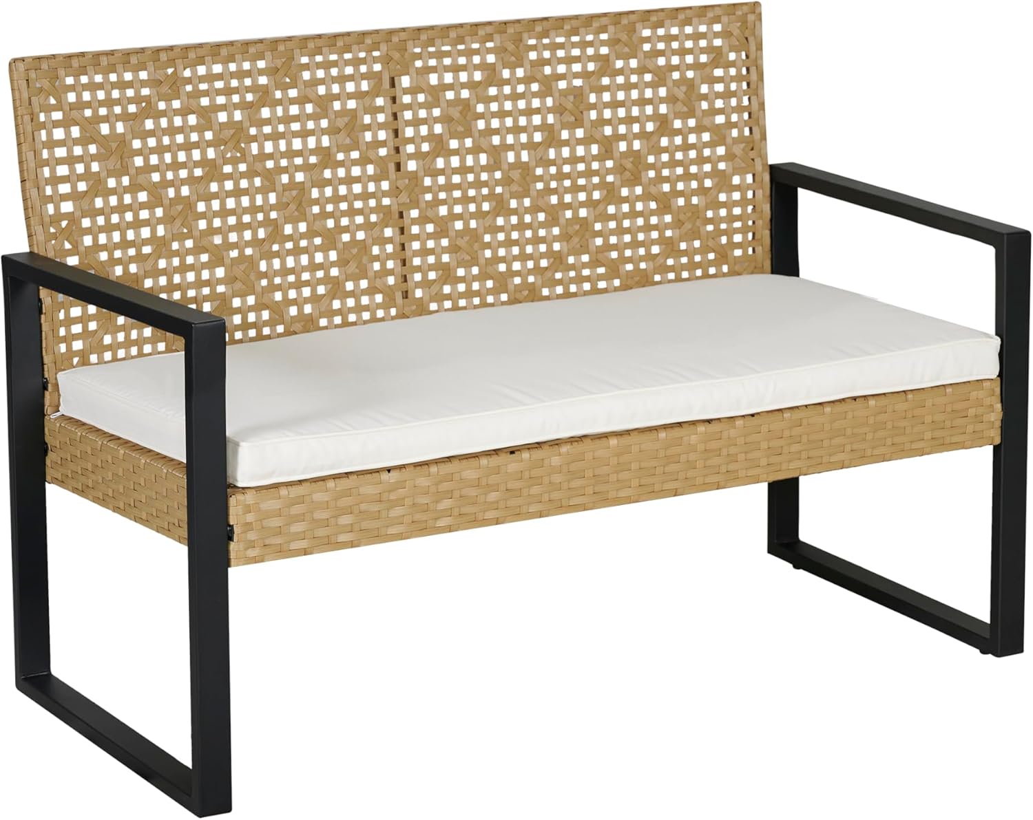 bleujardin - Salon de jardin 4 pièces, acier/acacia, 2 chaises + banc, beige/naturel