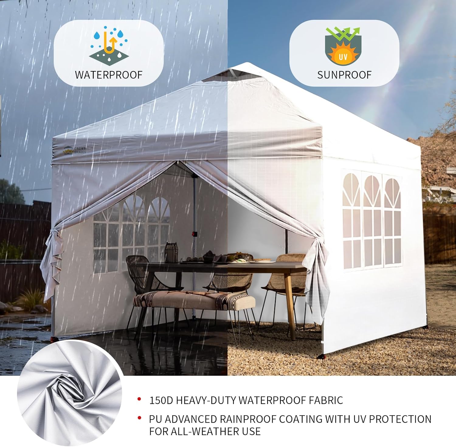 bleujardin - Tonnelle Pliante - 3x3m - Imperméable, UPF 50+, 4 parois, sacs, blanc