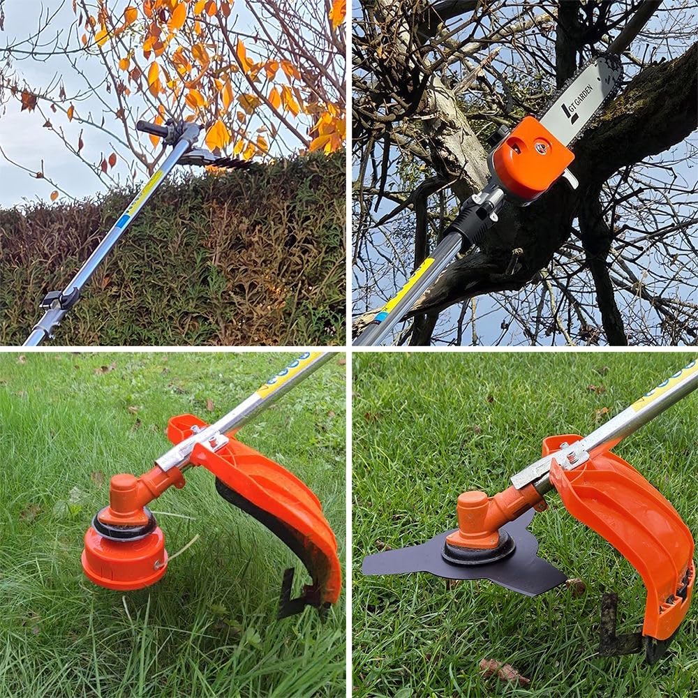 bleujardin - 4 en 1 thermique - multifonction - tronçonneuse, débroussailleuse, taille-haies, rallonge