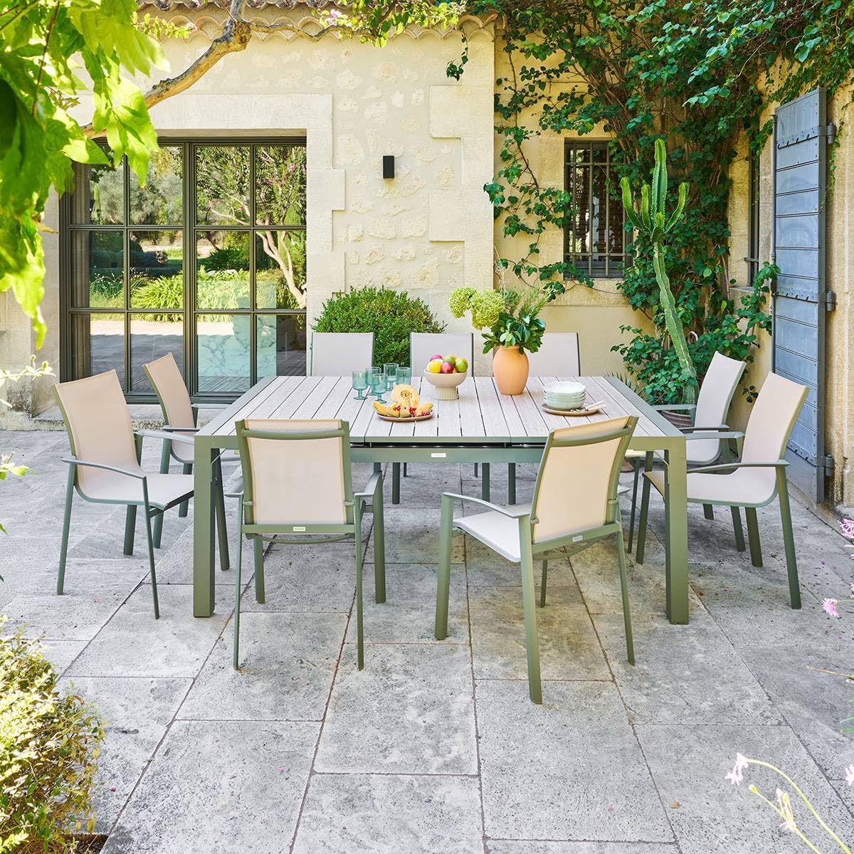 bleujardin - Evasion - table extensible 10 places - alu et effet bois