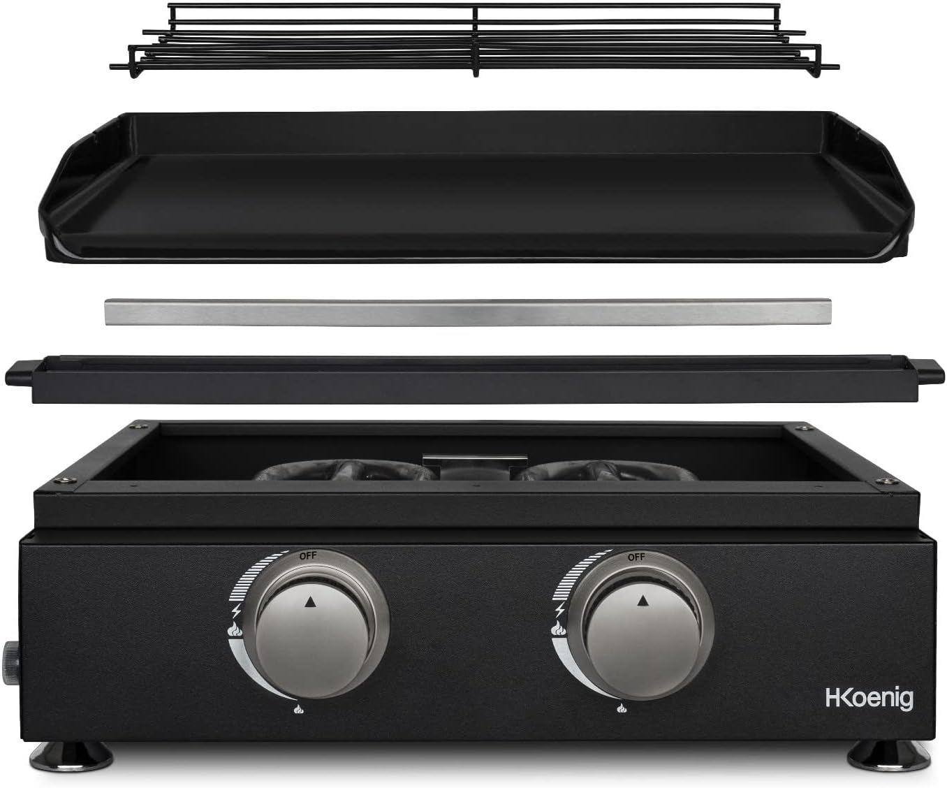 bleujardin - plancha gaz 2 brûleurs - acier inox, fonte, jusqu'à 350°C - PLX1022