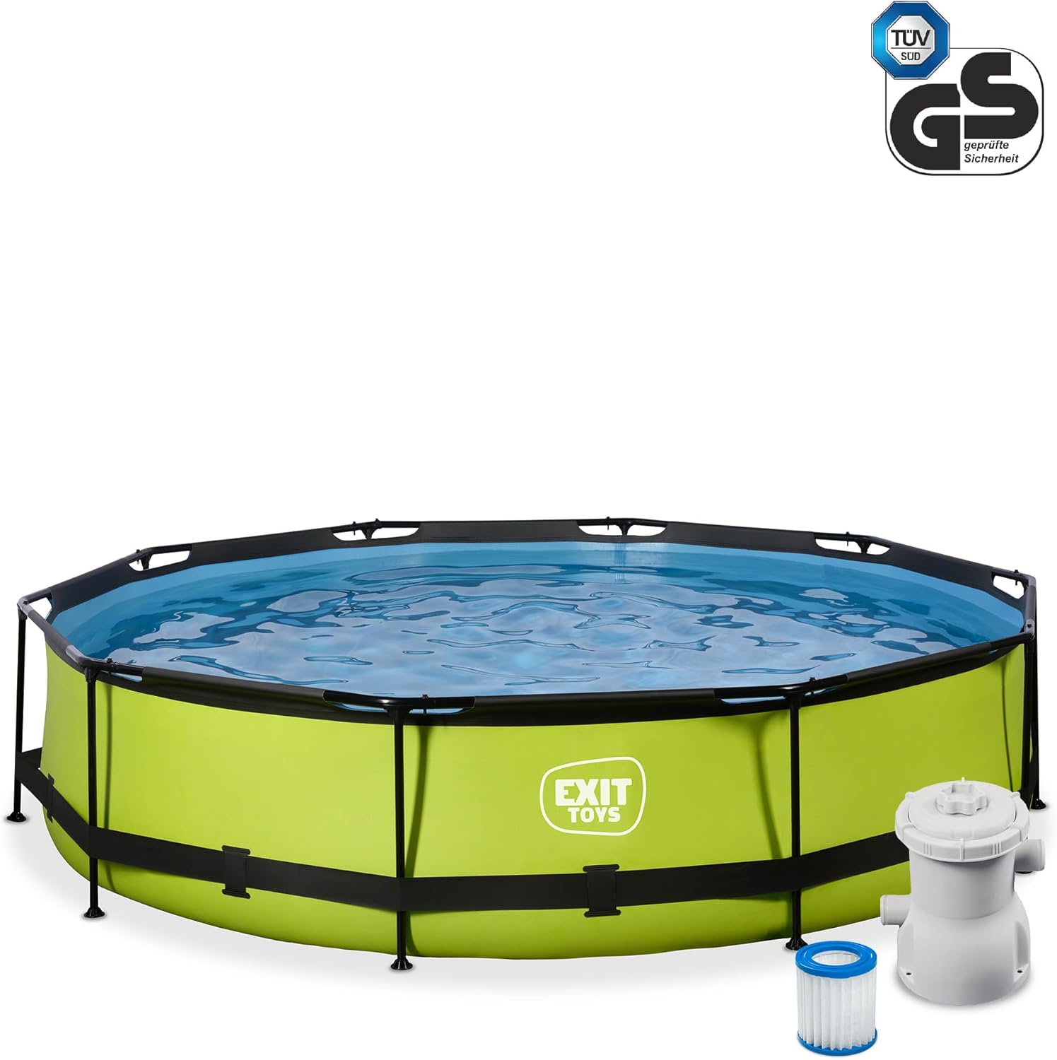 bleujardin Piscine Tubulaire Lime - ø360x76cm - Piscine Hors Sol Ronde Grande avec Pompe Filtrante à Cartouche - Entrée Basse - Idéal pour Les Jeunes Enfants - Cadre Stable - Design Unique - Vert