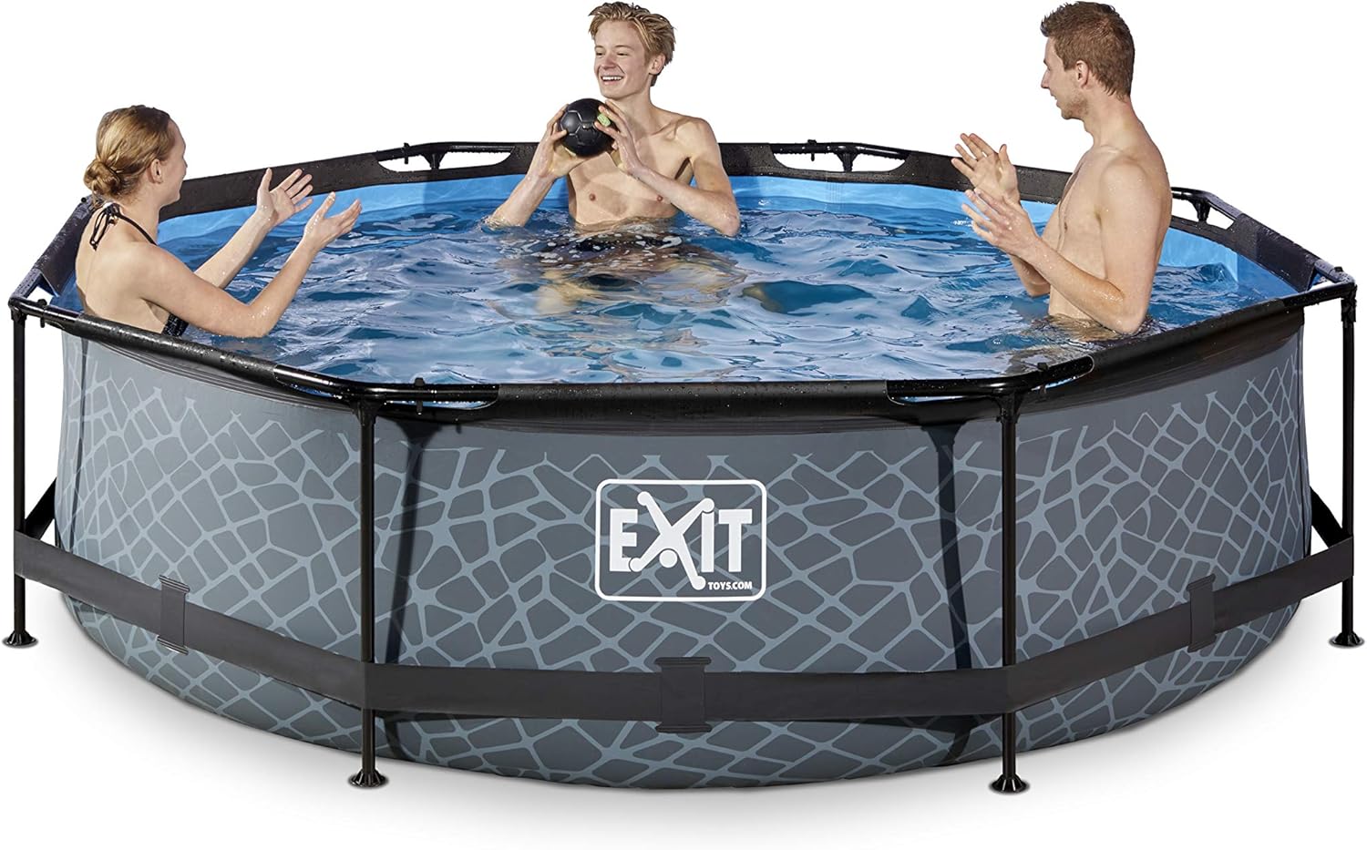 bleujardin Piscine Tubulaire Stone - ø300x76cm - Piscine Hors Sol Ronde avec Pompe Filtrante à Cartouche - Entrée Basse - Idéal pour Les Jeunes Enfants - Cadre Stable - Design Unique - Gris