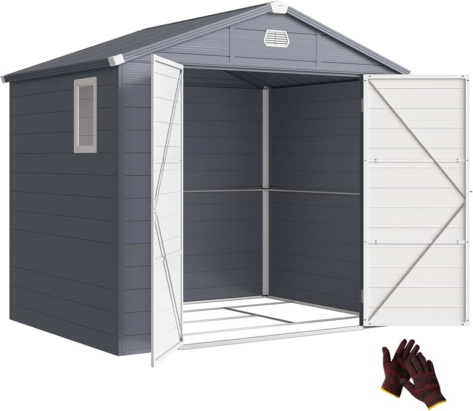bleujardin - abri de jardin résine 240x190x228cm - 4,6m², fondation alu, portes loquet, 3 fenêtres