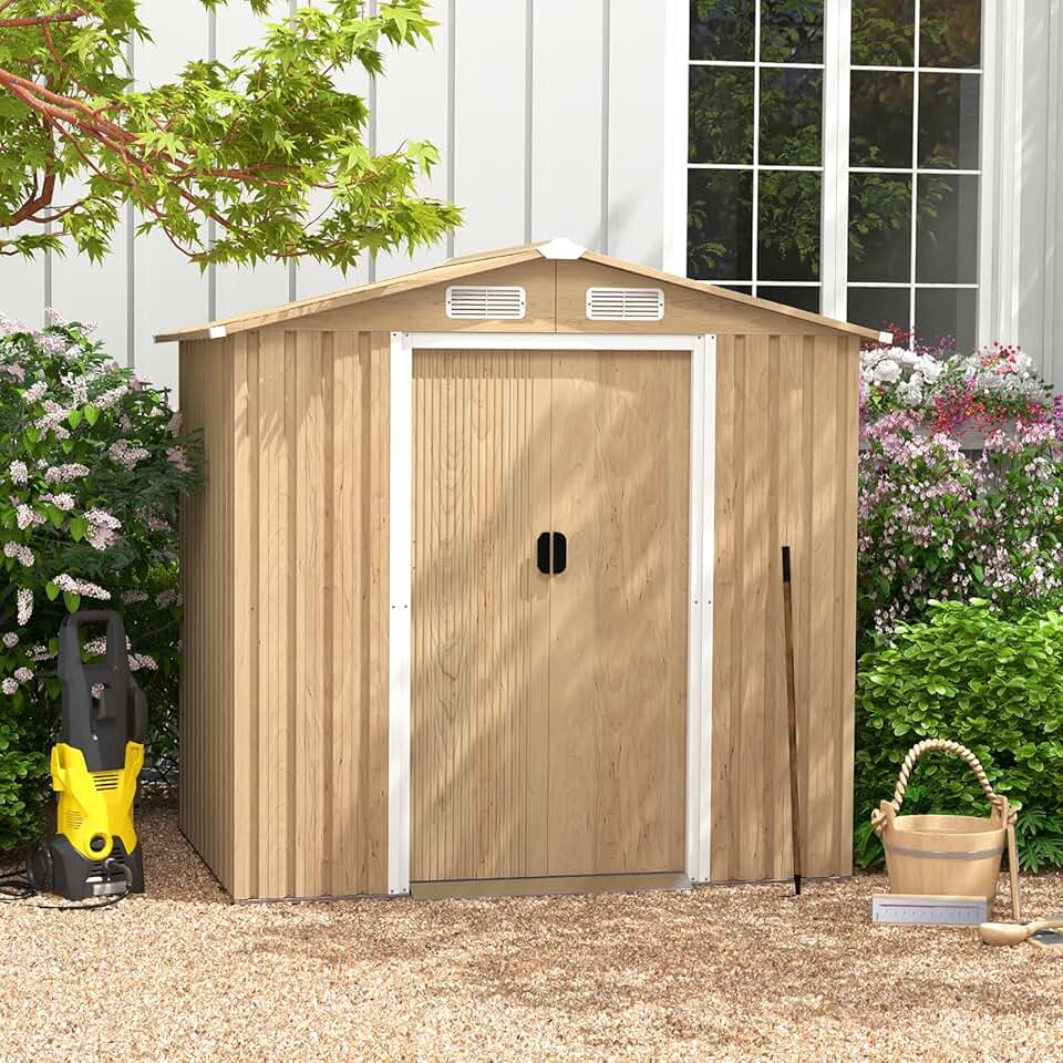 bleujardin - abri de jardin acier, 196,5x142,5x184,5cm, porte verrouillable, toit incliné, aération