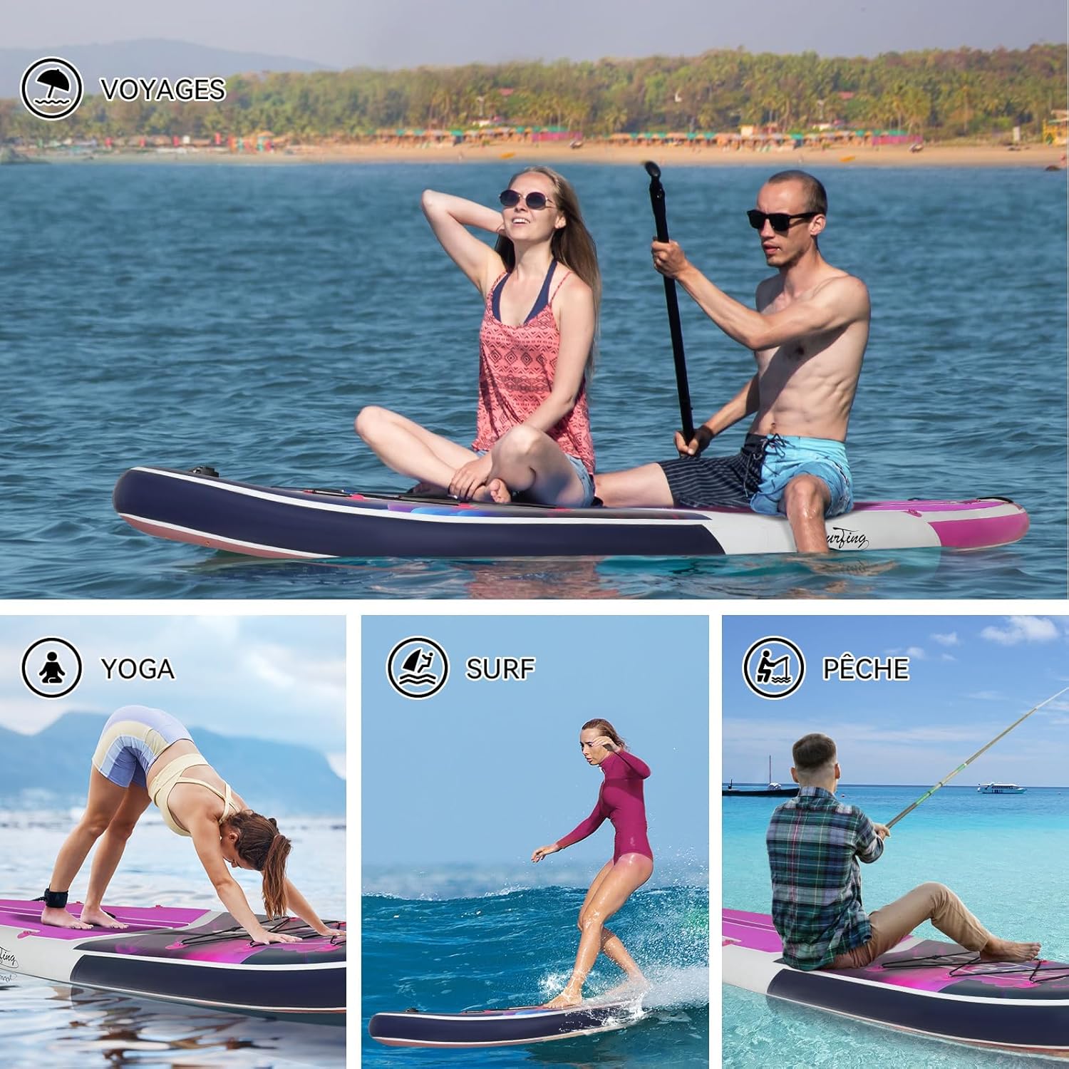 bleujardin - Paddle gonflable 320/335 cm - 2 places, siège kayak, pagaie, pompe, 150 kg