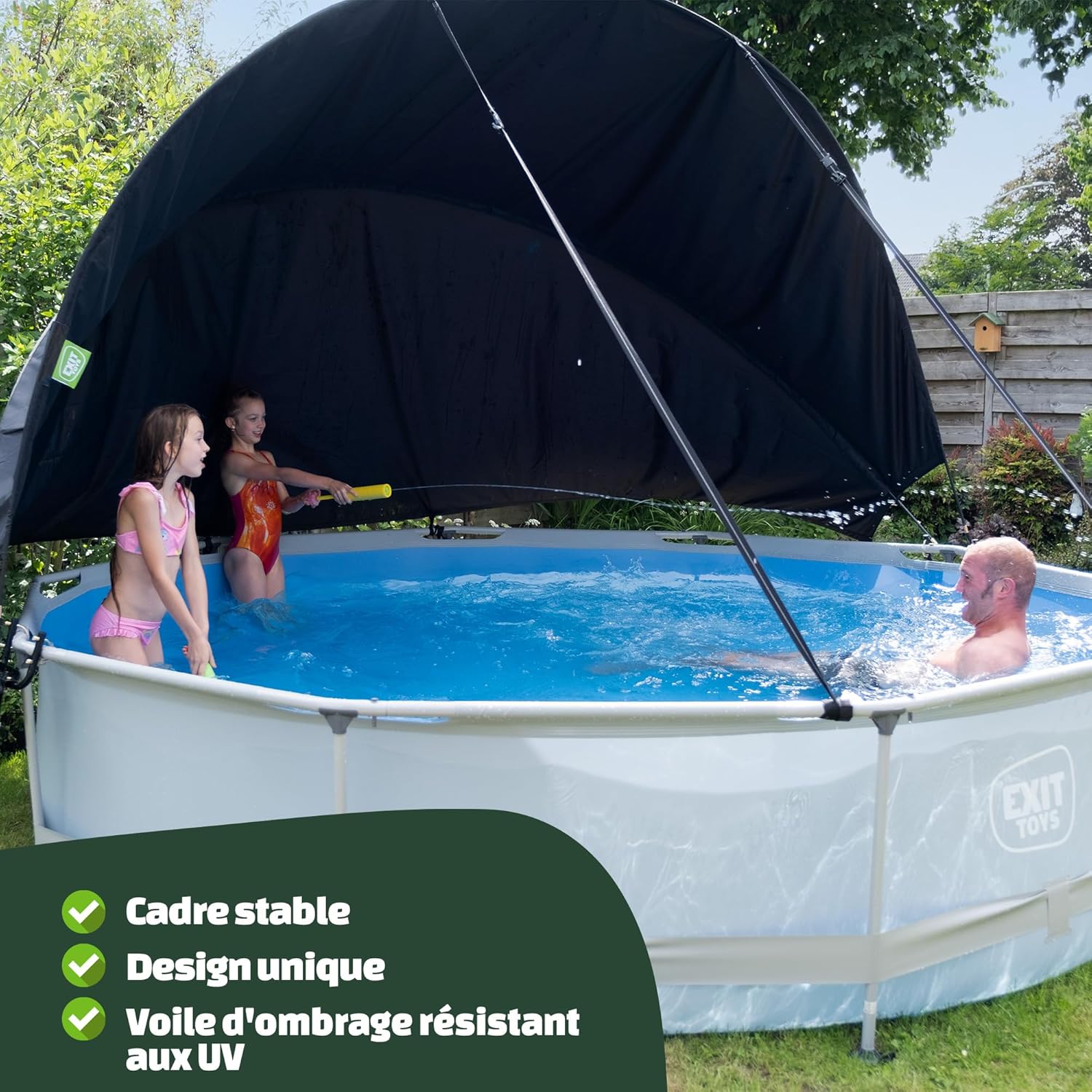 bleujardin Piscine Lime avec Voile d'Ombrage - ø300x76cm - Piscine Hors Sol Ronde avec Pompe Filtrante à Cartouche - Protection Optimale Contre Les Rayons UV - Entrée Basse - Design Unique - Vert
