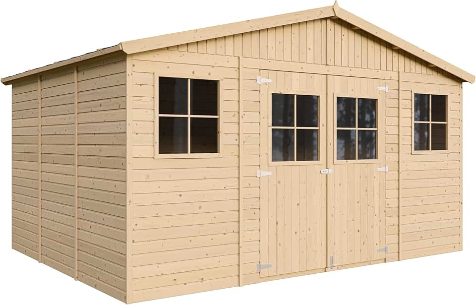 bleujardin - Abri de jardin bois, 12m², fenêtres, H246x418x320cm, M331