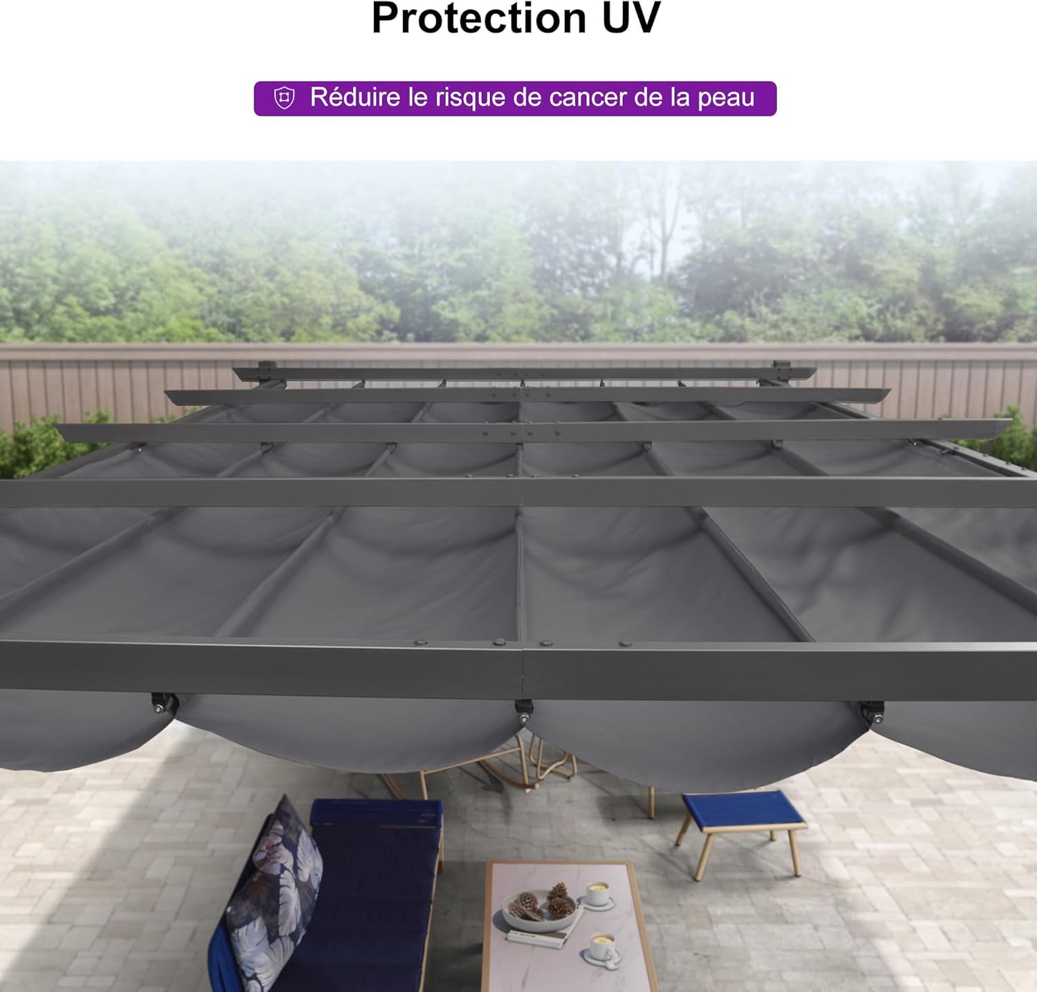 bleujardin - Pergola aluminium - 4x3,2m - LED, toit rétractable, toile teintée