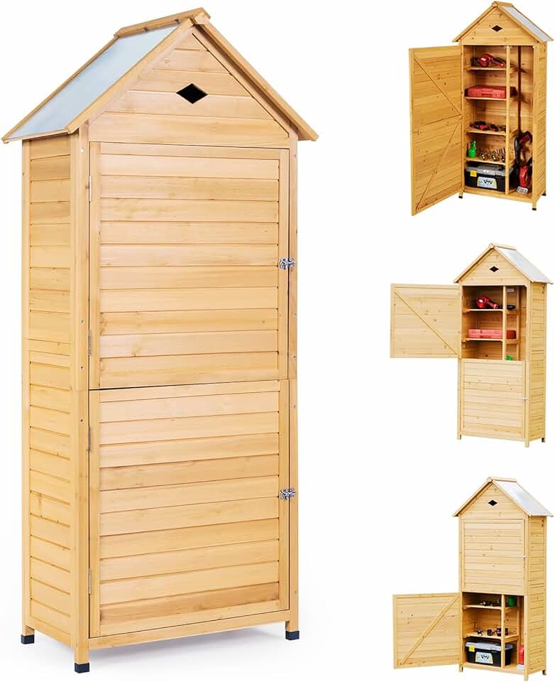 bleujardin - Abri de jardin avec étagères et placard, 80x45x177cm, portes verrouillables