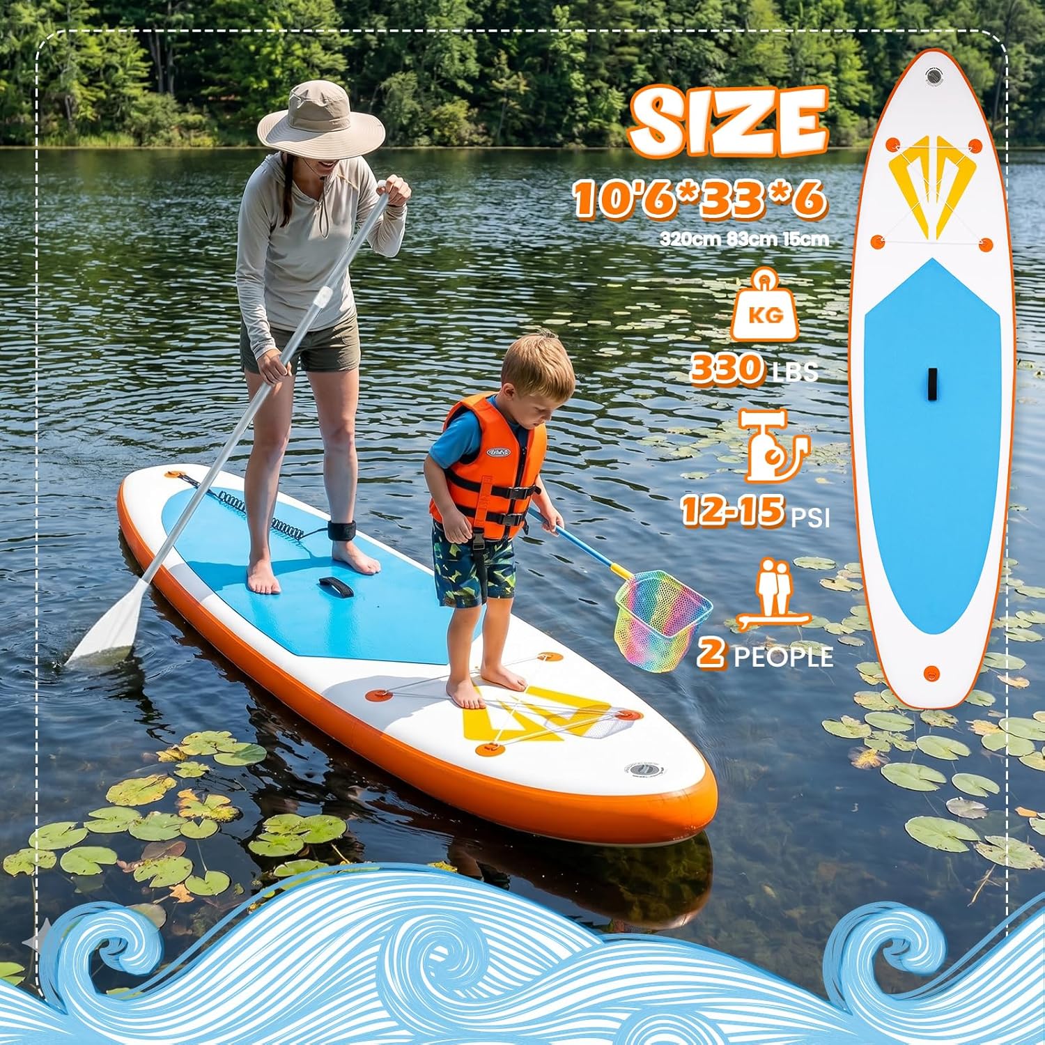 bleujardin - Paddle Gonflable Adulte - Stand Up - accessoires complets, stabilité, design premium