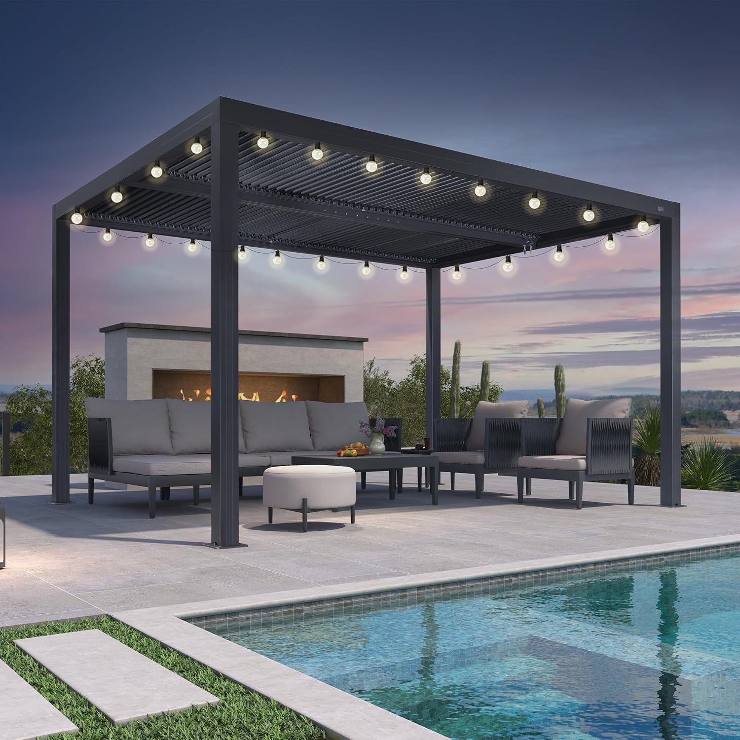 bleujardin - Pergola bioclimatique - 4x3,3m - lames orientables, éclairage intégré