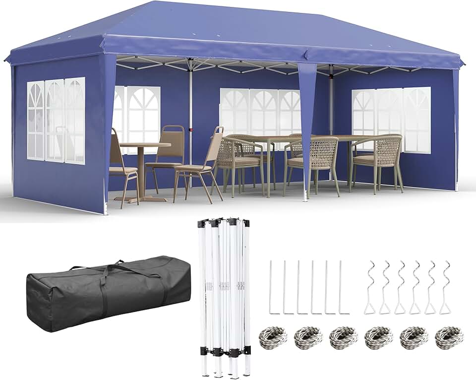 bleujardin – Tonnelle pop-up jardin 3x6 m, 3 côtés, sac transport