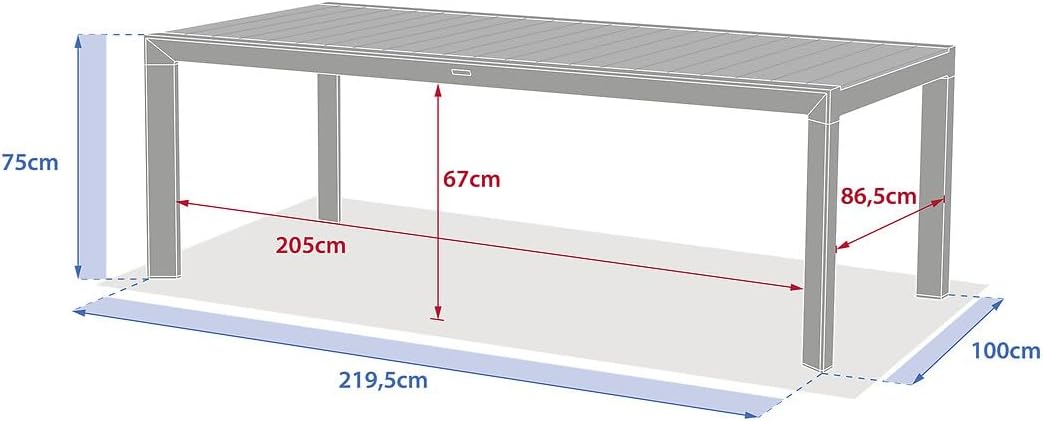 bleujardin - Table de jardin Évasion 8 places - aluminium, effet bois, lin et argile