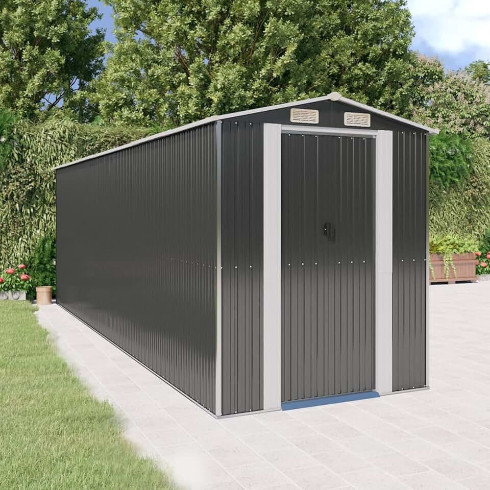 bleujardin Abri de jardin en métal pour extérieur, acier galvanisé, anthracite, 192 x 606 x 223 cm