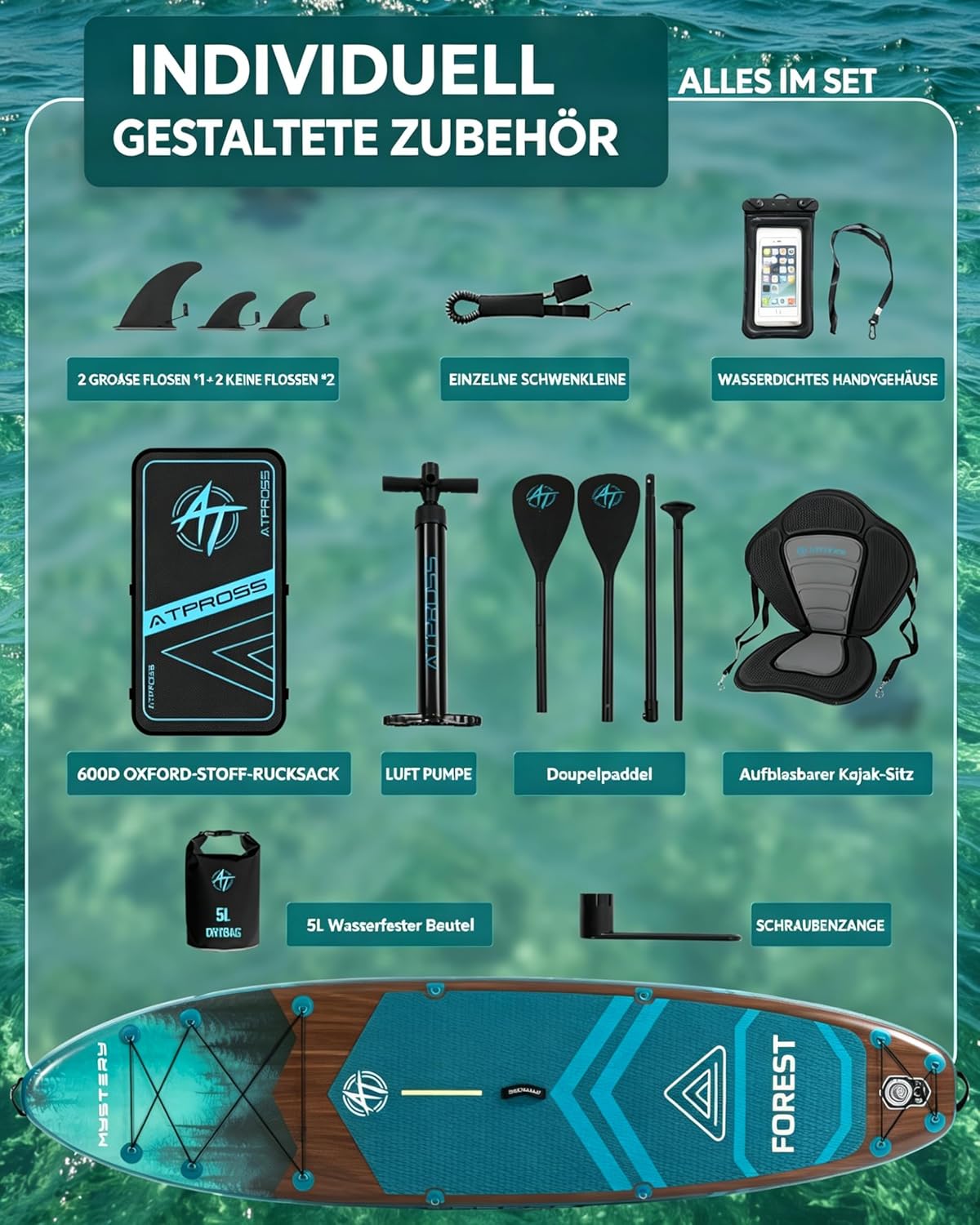 Planche à pagaie gonflable adulte - 350x89x15cm - 200kg, large, kit accessoires