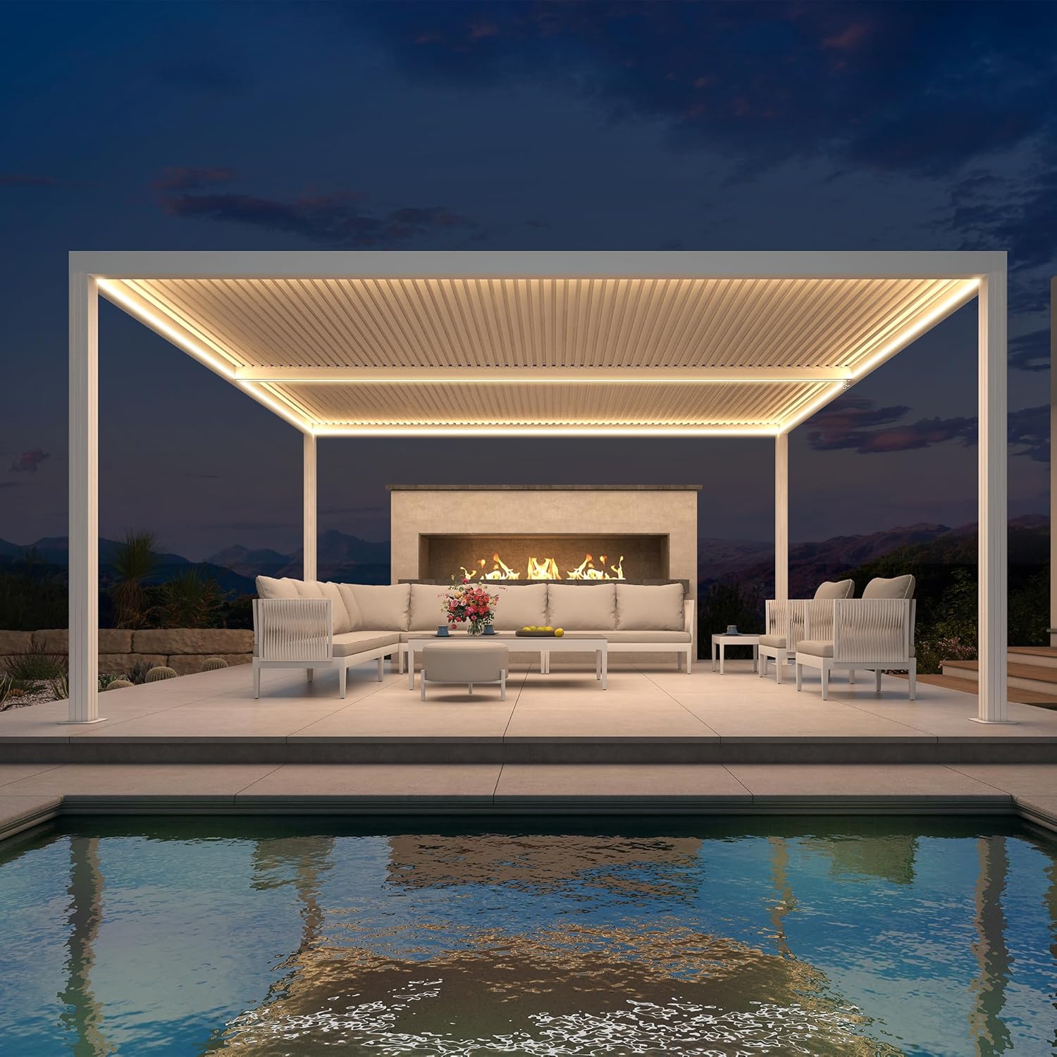 bleujardin - Pergola bioclimatique 4,84x3,68m alu, LED, gouttières