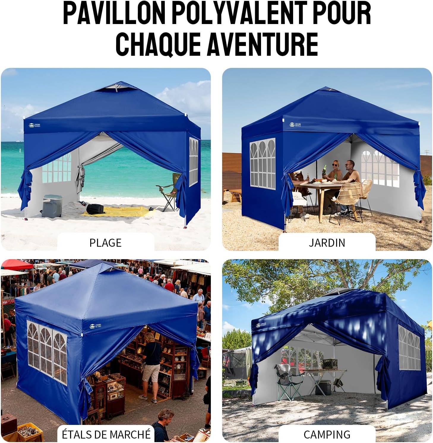 bleujardin - tonnelle pliante 3x3m - imperméable, UPF 50+, 4 parois amovibles