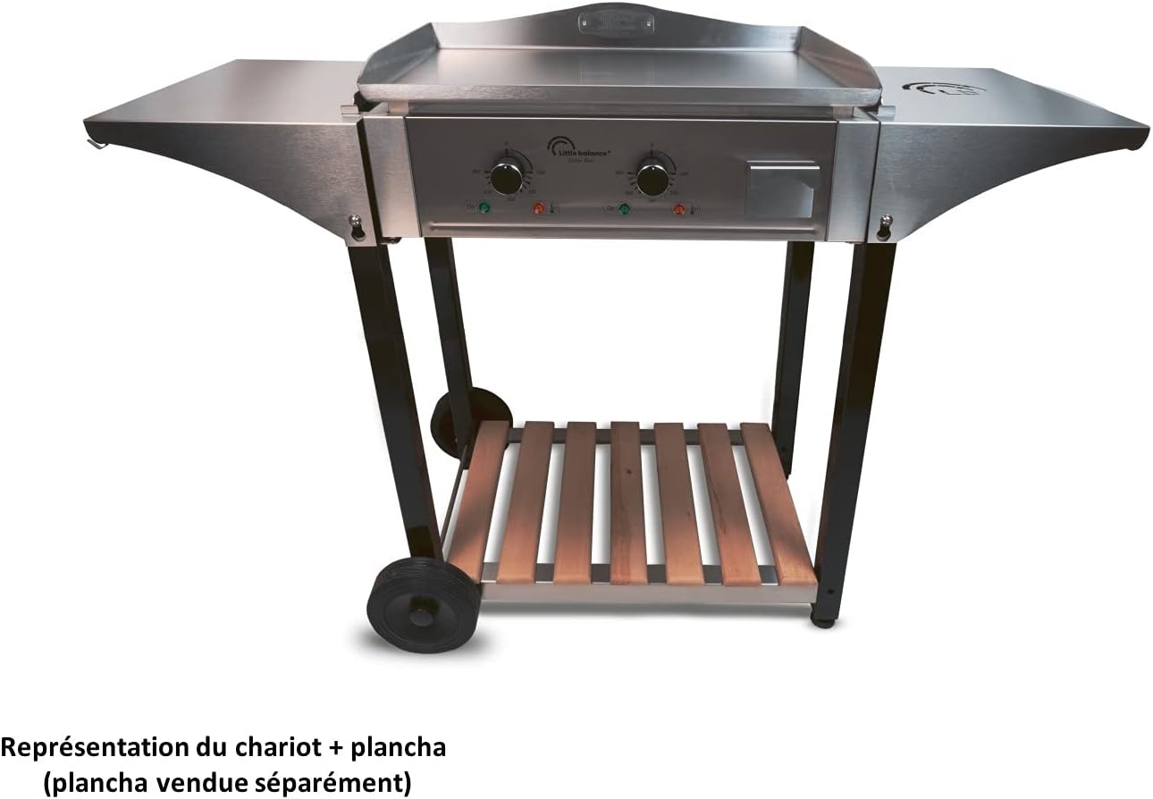 bleujardin - Chariot plancha Aquitaine Pro - inox/bois, roulettes, dessertes latérales - 8477