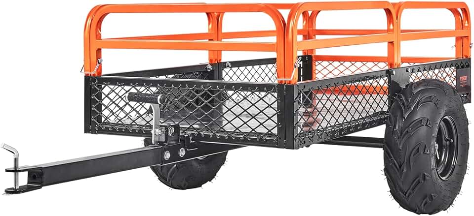 bleujardin Remorque à Benne Basculante Capacité de Charge 680 kg Remorque Utilitaire de Jardin Robuste avec Côtés Amovibles Chariot de Transport à Déversement 0,4 m³​ pour Tracteur, Tondeuse à Gazon, VTT