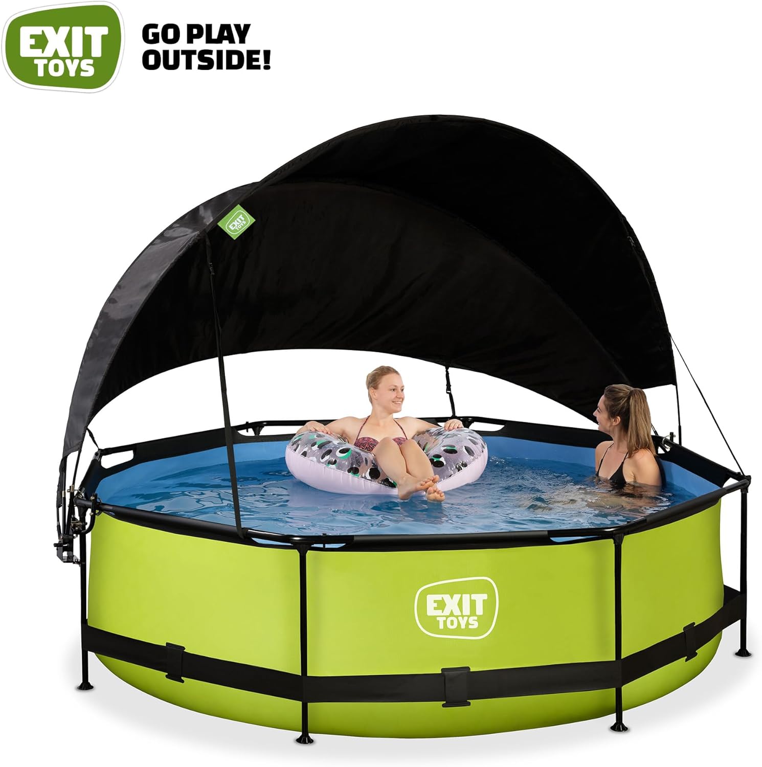 bleujardin Piscine Lime avec Voile d'Ombrage - ø300x76cm - Piscine Hors Sol Ronde avec Pompe Filtrante à Cartouche - Protection Optimale Contre Les Rayons UV - Entrée Basse - Design Unique - Vert