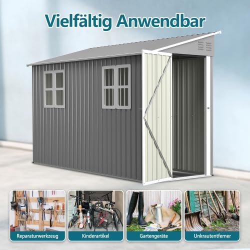 Abri de jardin métal - design adossé 1,2x3m, portes, fenêtres, kit de sol