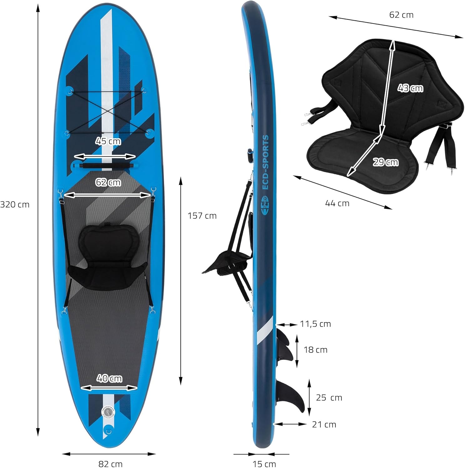 bleujardin Stand Up Surf Paddle Board Gonflable 305/308/320/380 cm | PVC | jusqu'à 120/150 kg | Épaisseur 10/15 cm | Planche de Surf Pagaie Sac de Transport Pompe à Air | Diverses Couleurs Modèles