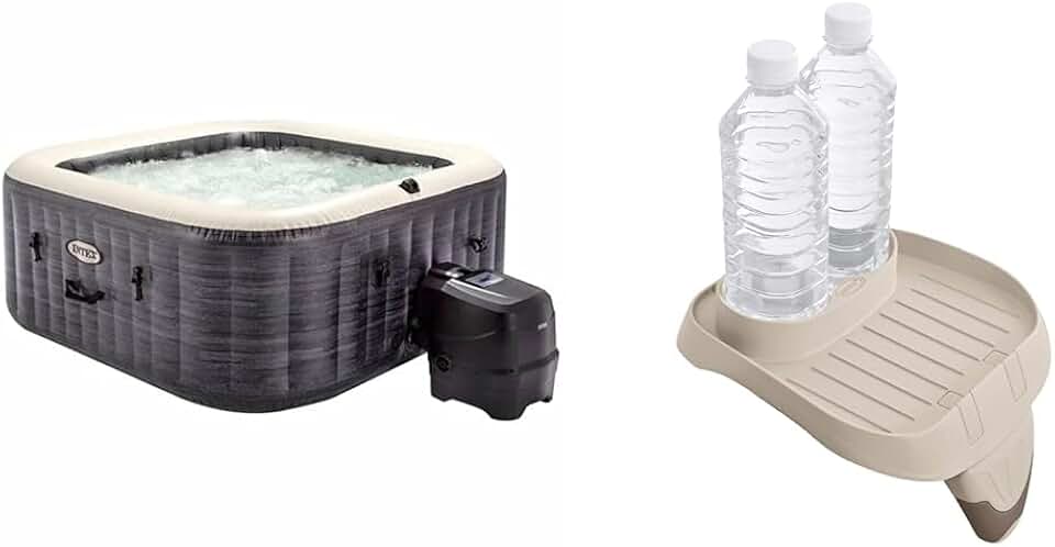 bleujardin - 28450EX - Pure Spa Bulles Ardoise 4 Places, Gris Ardoise & Porte Verre Pure Spa