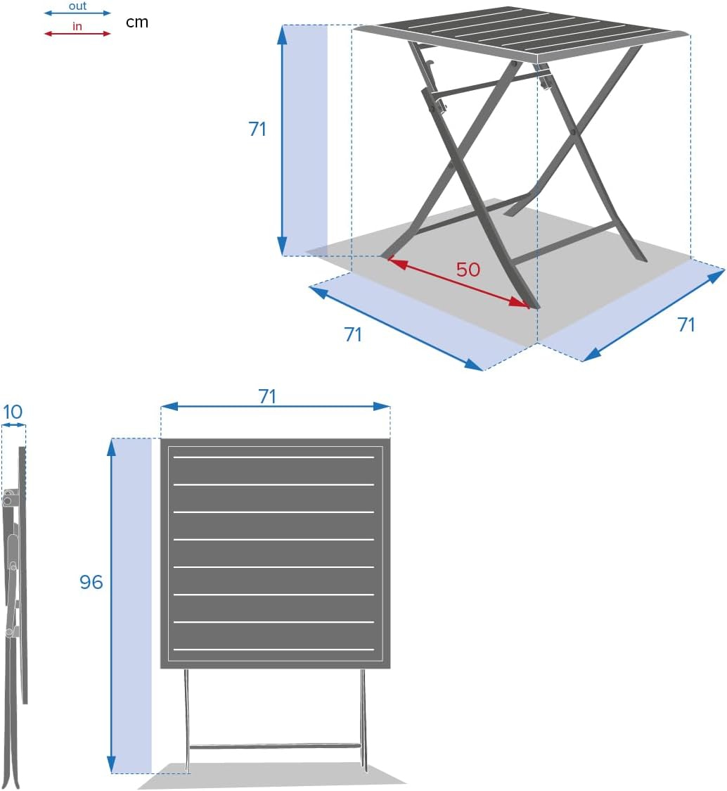 bleujardin - Azua - table pliante 2 places 70x70cm aluminium gris