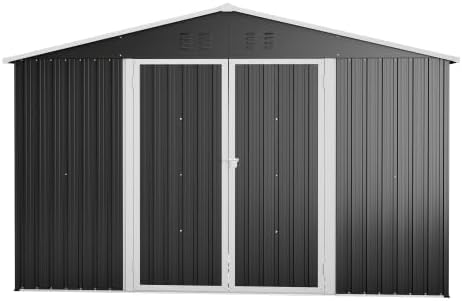 Abri de jardin en métal 300 x 252 cm – Noir – Grand abri de jardin résistant aux intempéries avec toit à pignon, pour vélos et outils, abri de jardin XXXL