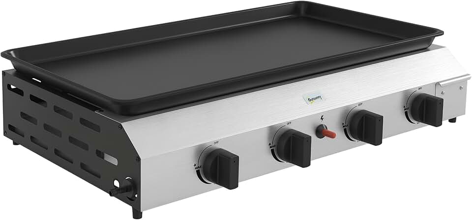 bleujardin - plancha 4 brûleurs - 73x34 cm - acier inox émaillé, 9,6kW, grande surface