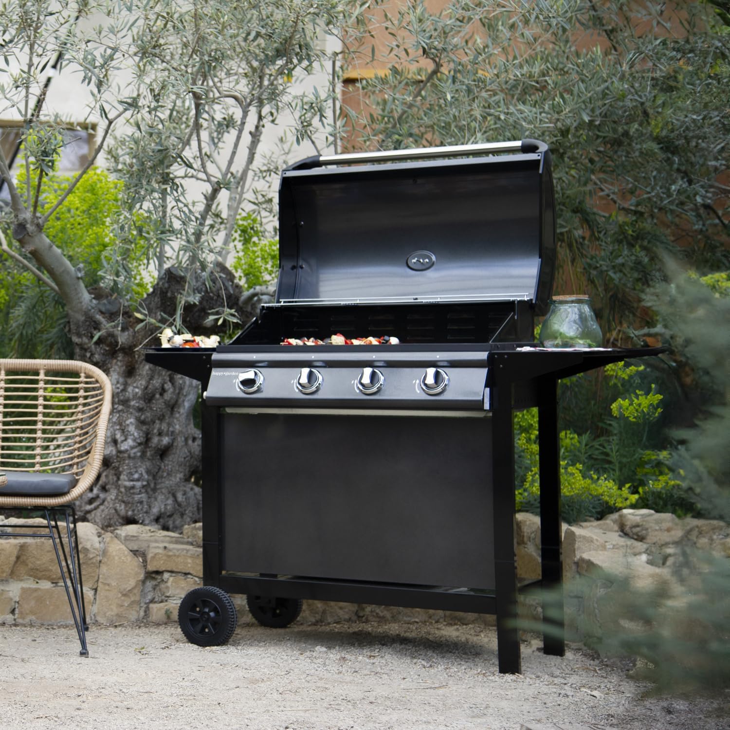 bleujardin - Barbecue gaz RENO - 4 brûleurs 14kW avec thermomètre