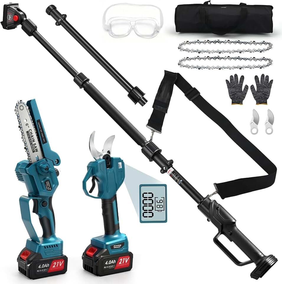 bleujardin - Mini tronçonneuse 4 en 1, 4,1 m portée, 2x4Ah, moteur brushless, pour bleujardin 18V