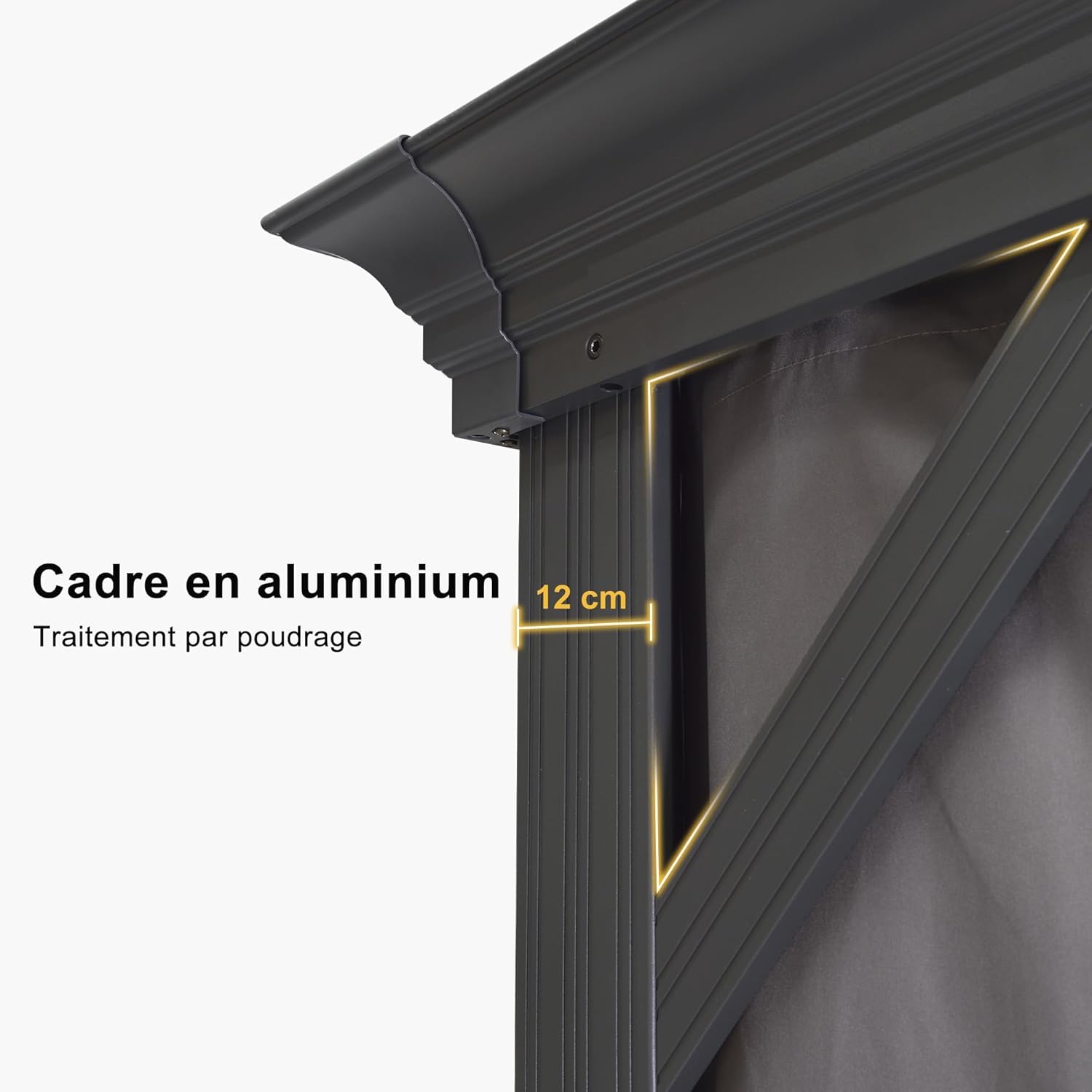 bleujardin - tonnelle aluminium - 4,25x3,65m - éclairage intégré, rideaux moustiquaires, gouttière, poteaux renforcés