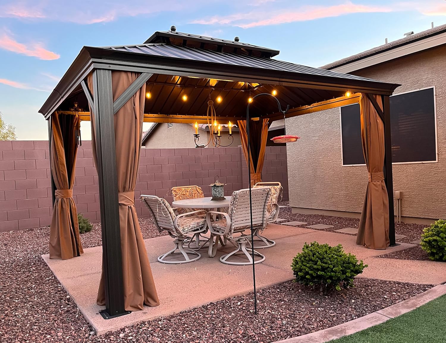 bleujardin - pergola extérieure 4,25x3m - alu, LED, rideaux, gouttière