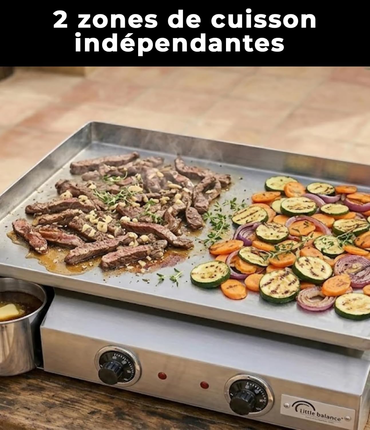 bleujardin - Plancha électrique 2 zones inox 3000W, 60x40cm - 8679