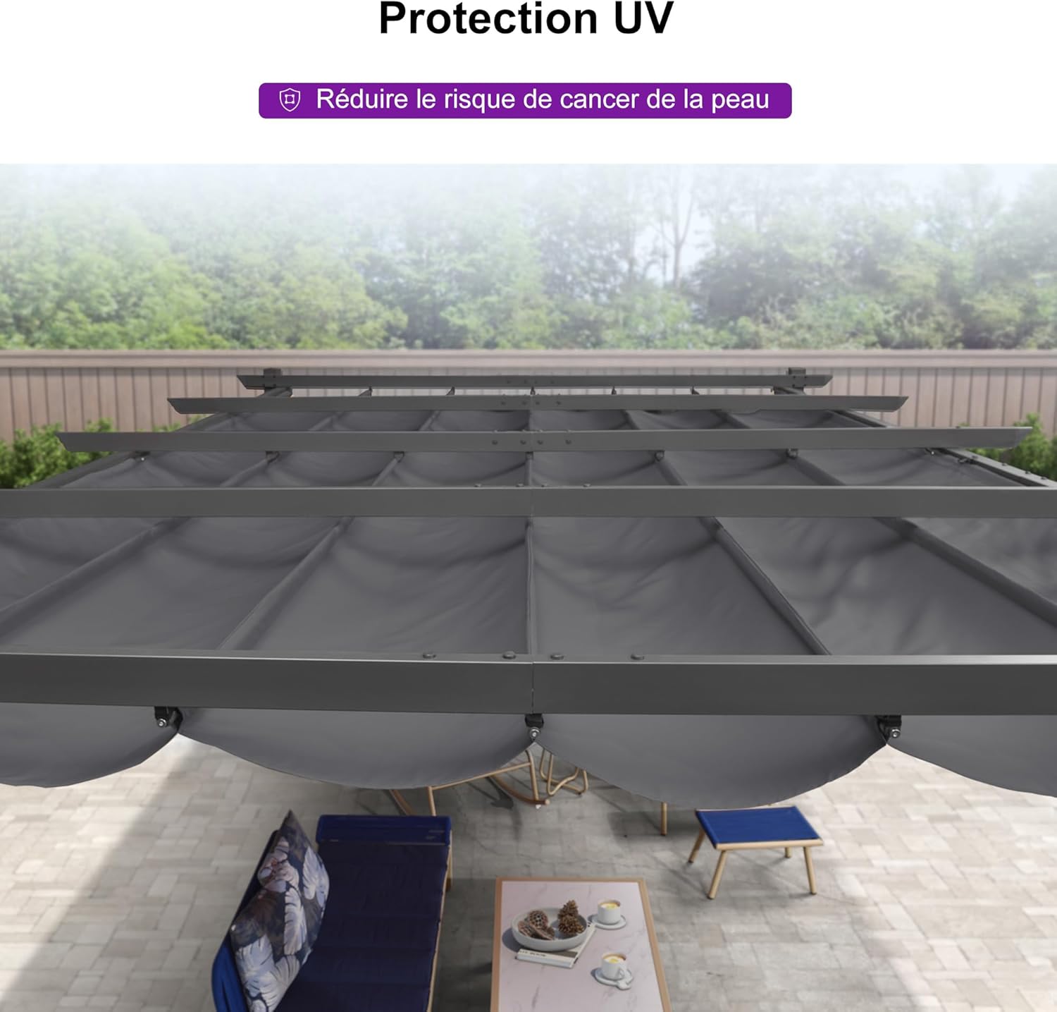 bleujardin - pergola aluminium série 4x3m rideau toit coulissant gris