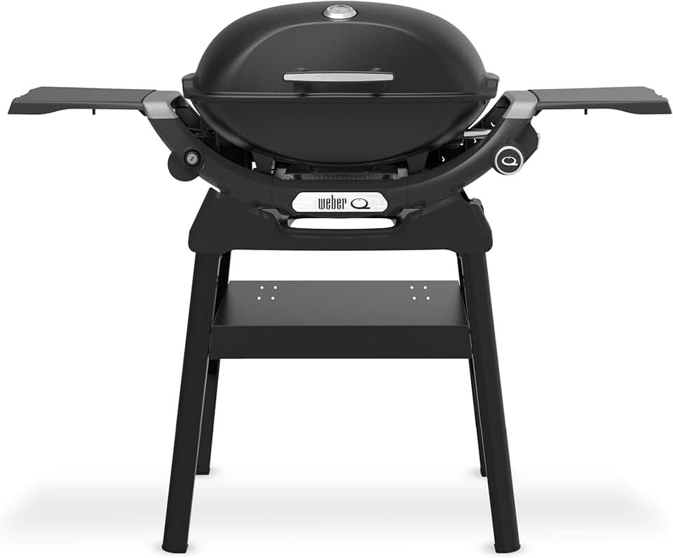 bleujardin - Q 2200N série barbecue gaz, compact, fonte émaillée, brûleur puissant, tablettes, noir minuit, Q2200N