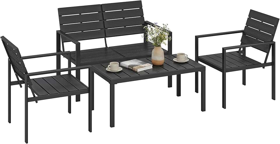 bleujardin - salon de jardin 4 pièces - canapé 2 places, table basse, fauteuils, noir