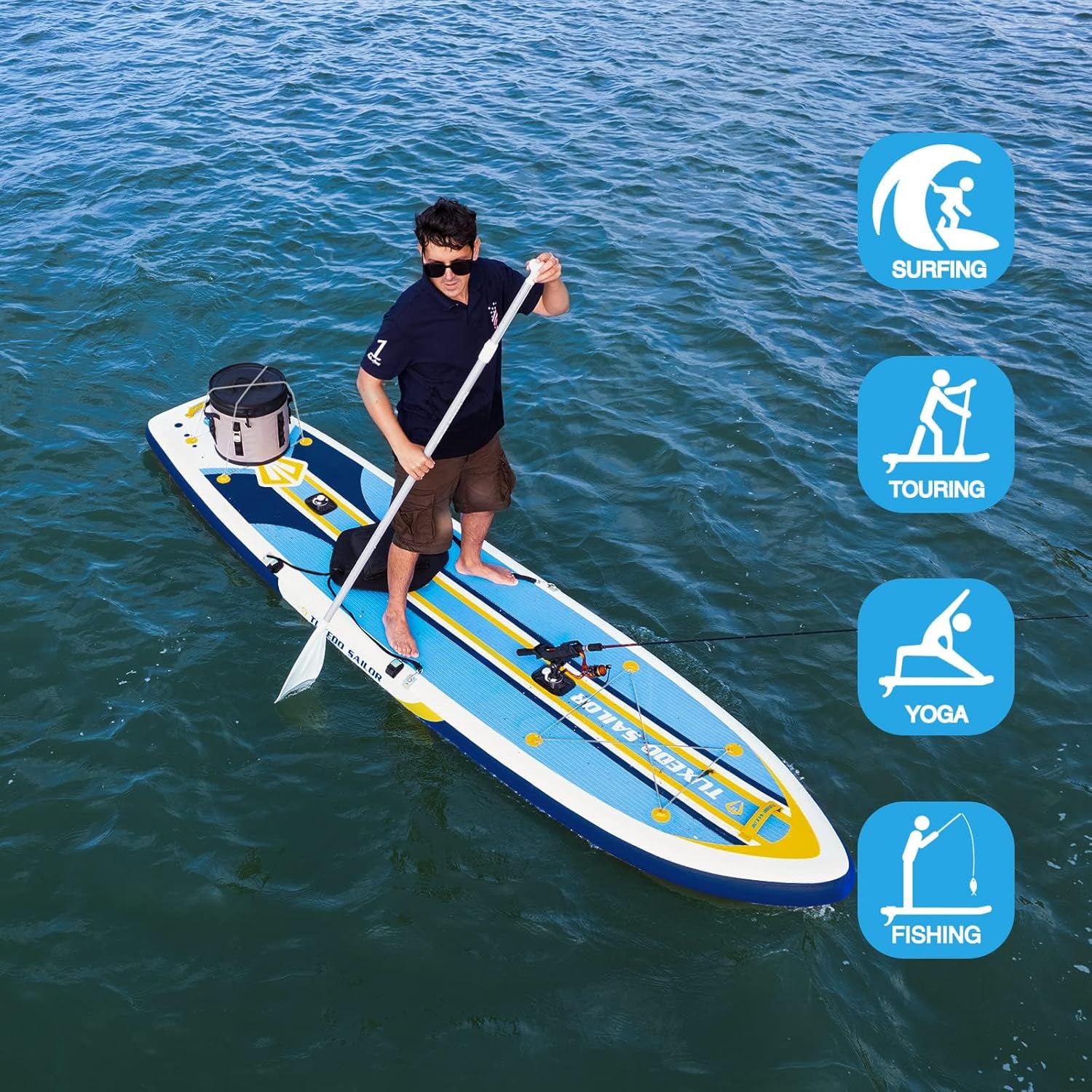 bleujardin - Paddle gonflable adulte - sup 320x80x15cm - planche stable, accessoires complets
