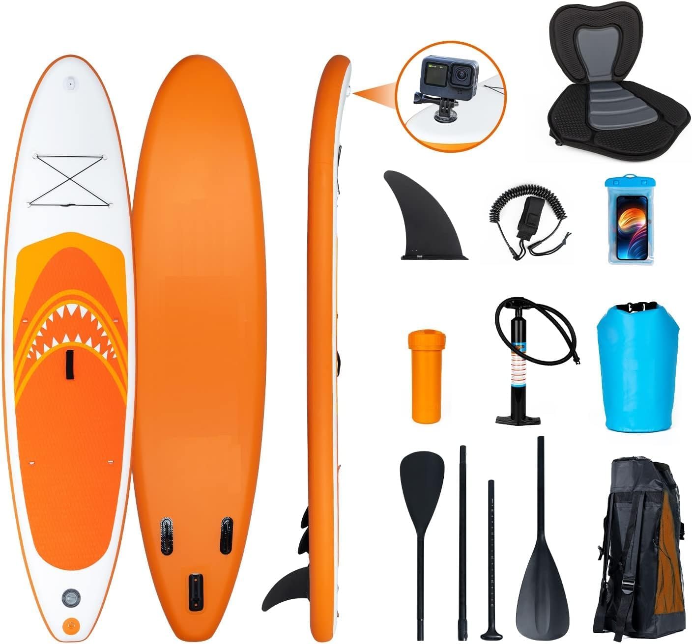 bleujardin - Paddle Gonflable Adulte - 320/335cm - 2 personnes, siège kayak, pagaie alu, support caméra, pompe, 150kg
