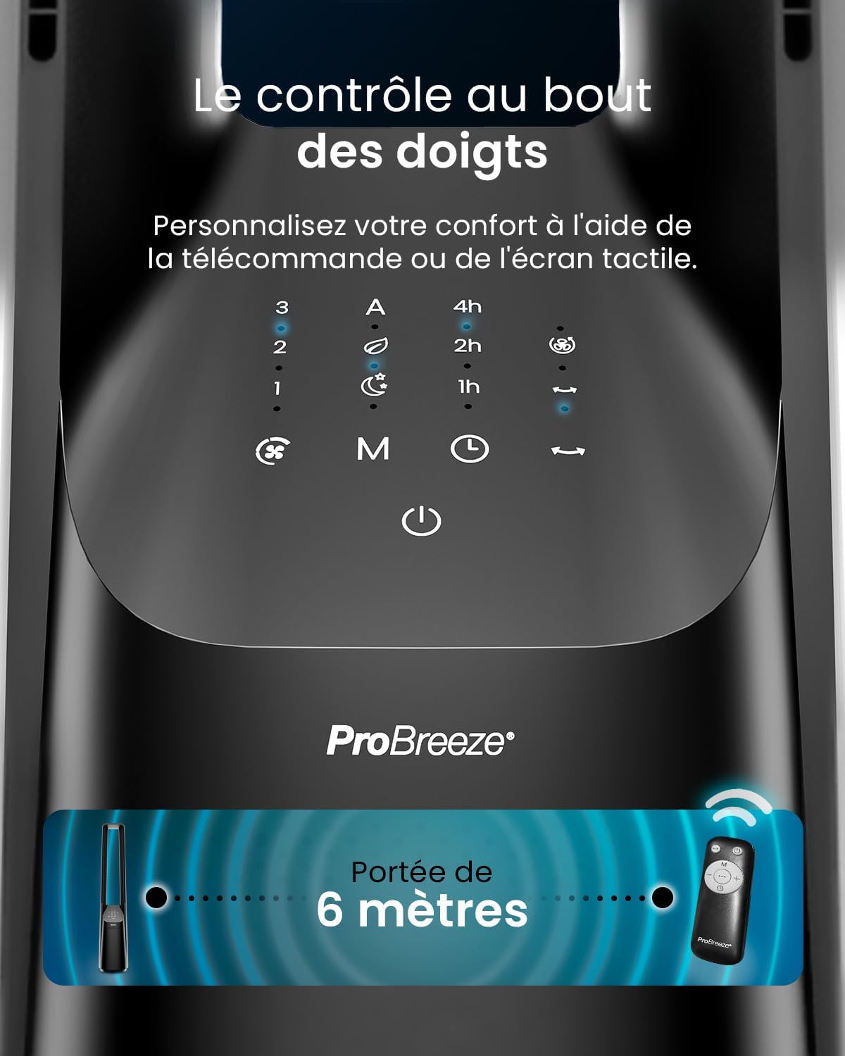 bleujardin Ventilateur Colonne Sans Pale - Ventilateur Tour Silencieux, Hauteur 101 cm avec 6 Vitesses, Oscillation 60°, Ventilateur Sans Lame Rafraichisseur d'Air Bladeless Noir