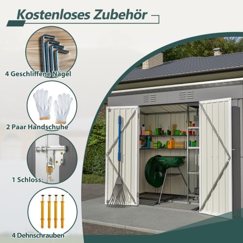 Abri de jardin en métal 229x111 cm – Gris, résistant aux intempéries avec cadre de fondation et porte verrouillable, pour vélos et outils, remise 8x4 pi